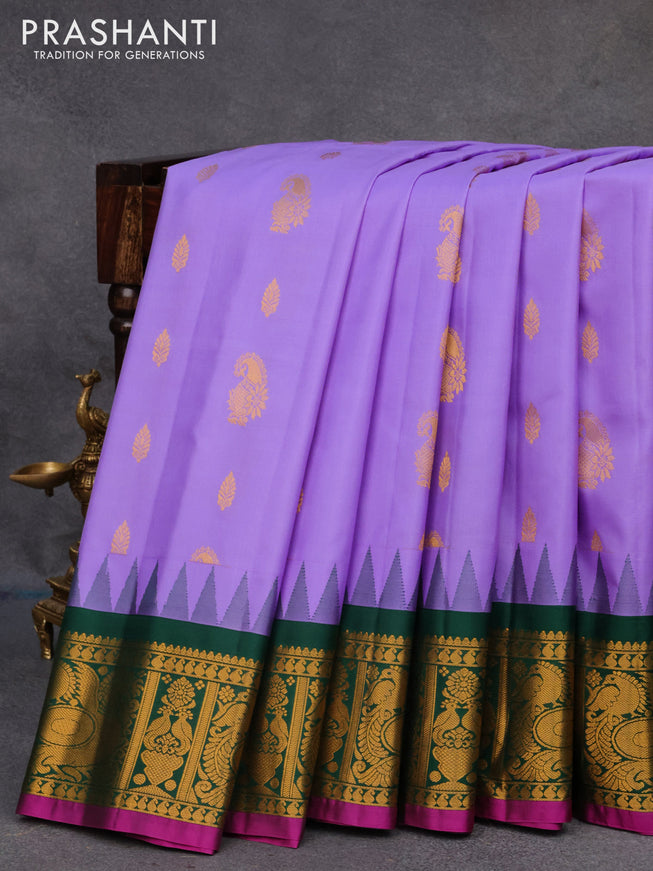 Pure gadwal silk saree lavender shade and green with zari woven buttas and zari woven border