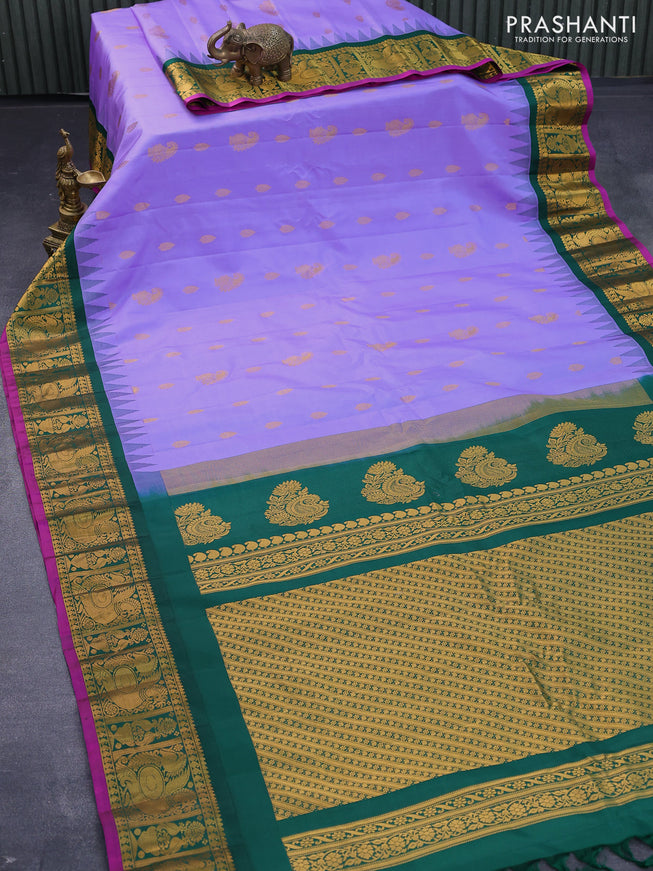 Pure gadwal silk saree lavender shade and green with zari woven buttas and zari woven border