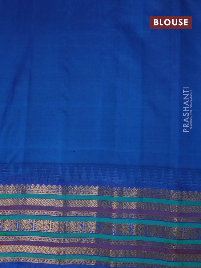 Pure gadwal silk saree pink and blue with zari woven buttas and temple design annam zari woven border
