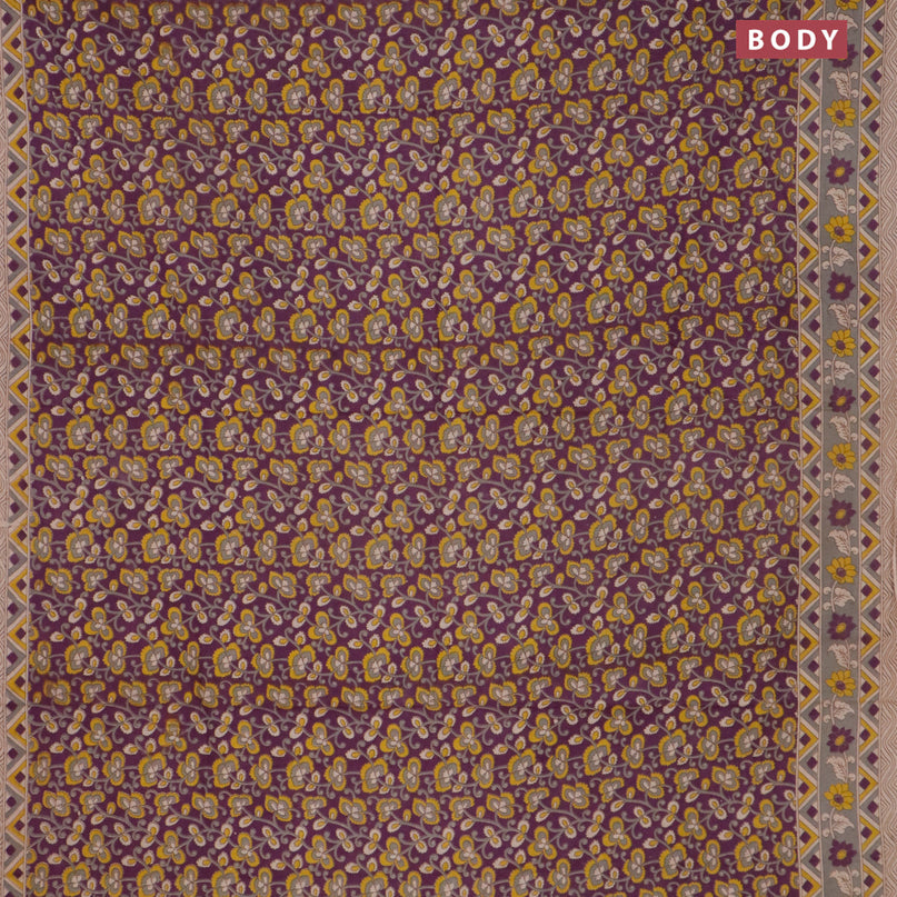 Kalamkari cotton saree purple and grey with allover prints and printed border
