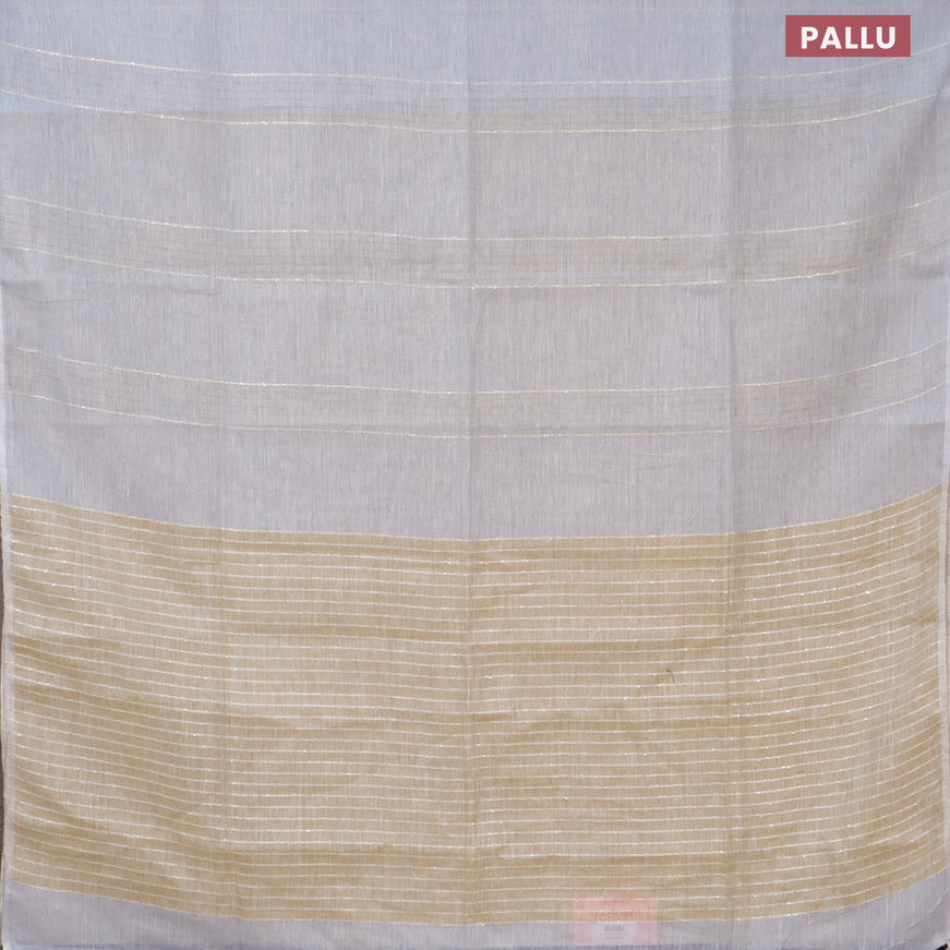 Pure linen saree greyish blue and sandal with stripes pattern and piping border