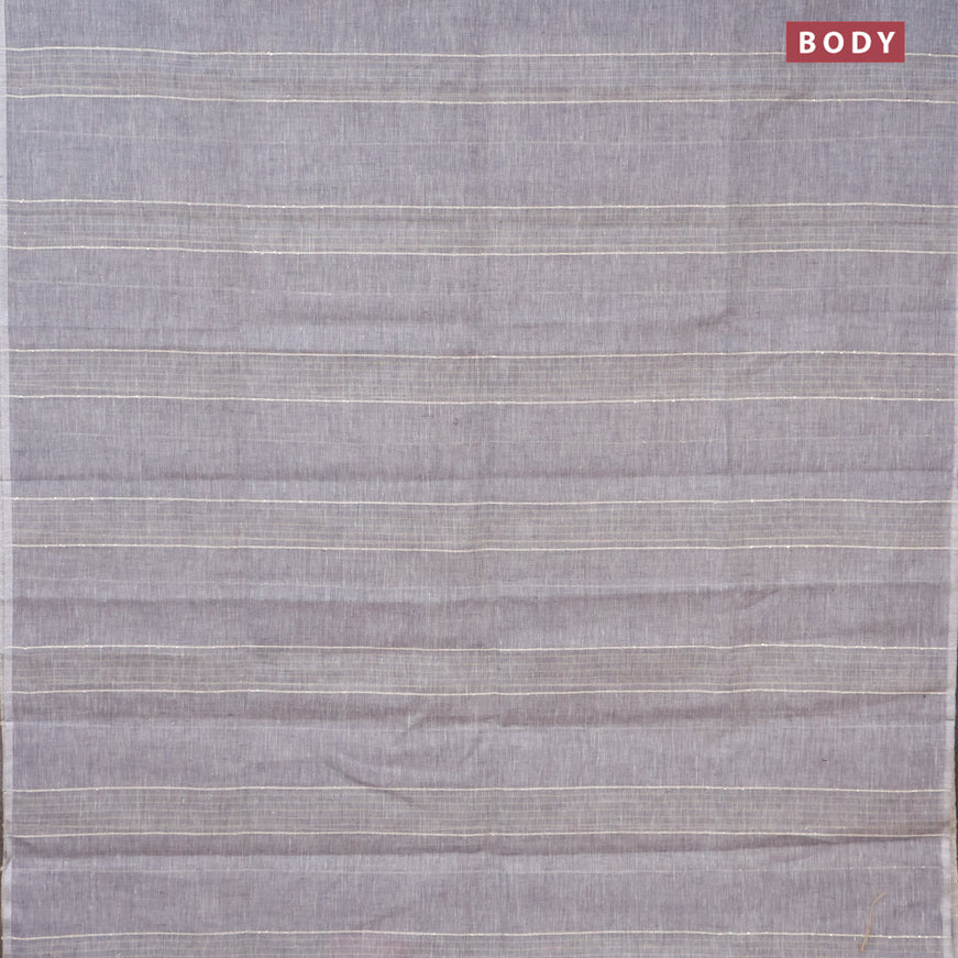Pure linen saree grey and sandal with stripes pattern and piping border