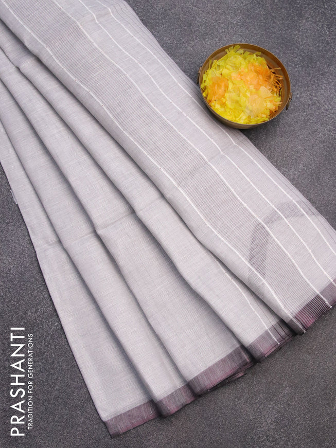 Pure linen saree grey with plain body and simple border