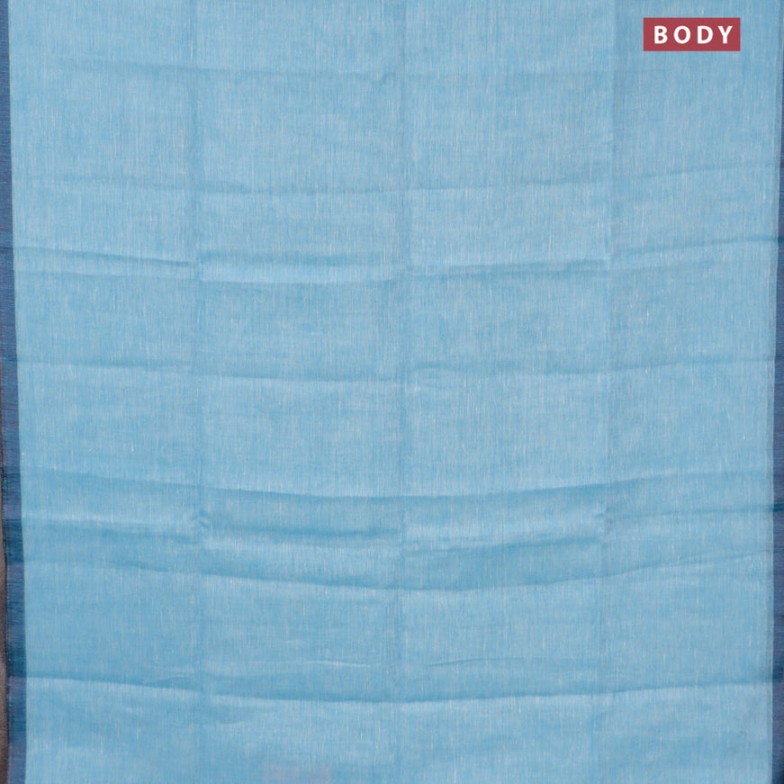Pure linen saree light blue with plain body and simple border