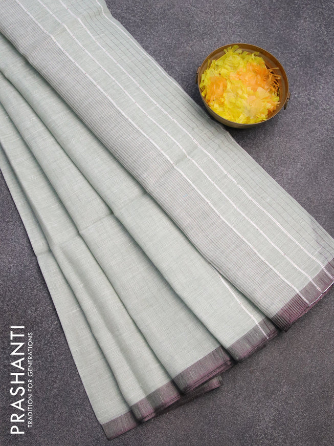 Pure linen saree pastel green with plain body and simple border