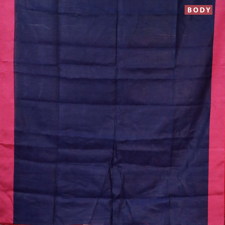 Pure linen saree blue and pink with plain body and simple border