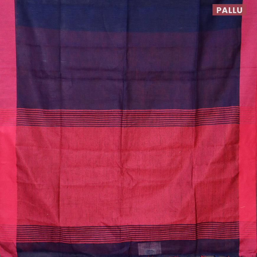 Pure linen saree blue and pink with plain body and simple border