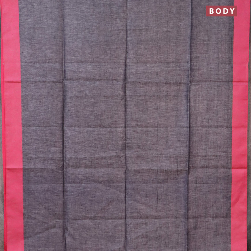 Pure linen saree grey and dark pink with plain body and simple border