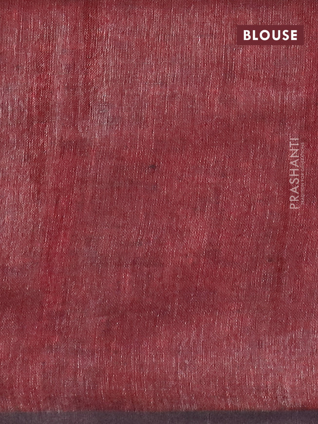 Pure linen saree maroon with zari stripe pattern and piping border