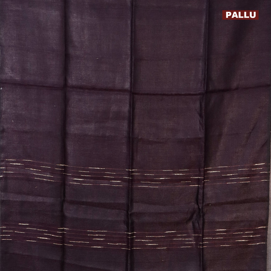 Pure linen saree wine shade with zari stripe pattern and piping border