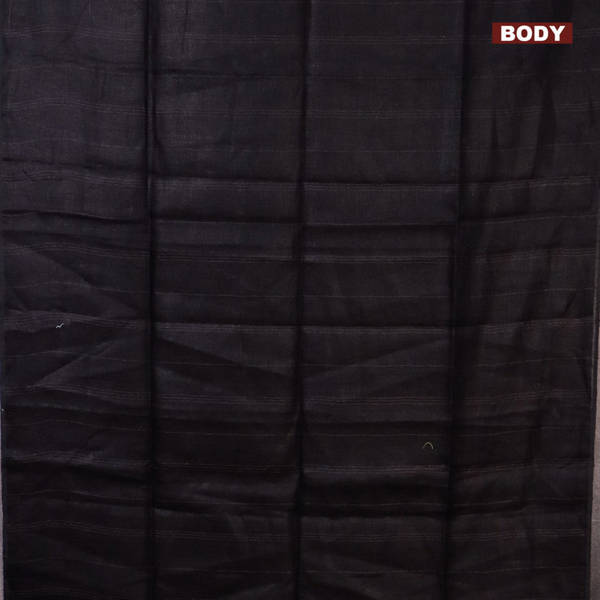 Pure linen saree black with zari stripe pattern and piping border