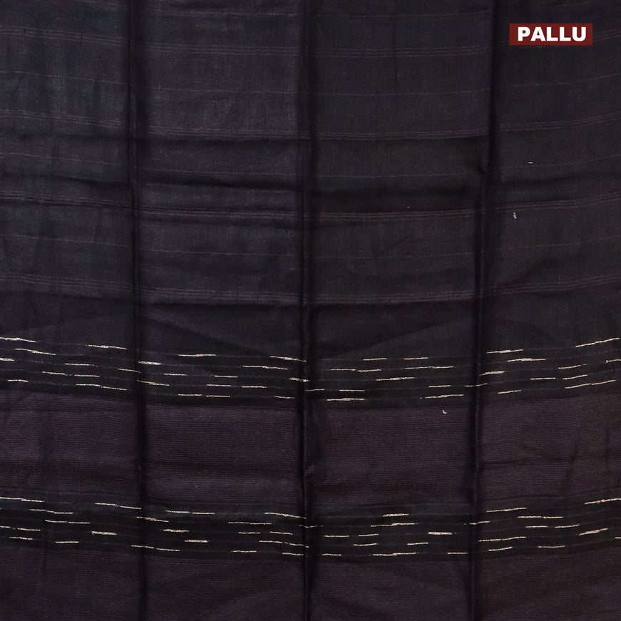 Pure linen saree black with zari stripe pattern and piping border