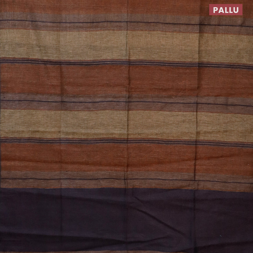Pure linen saree rust shade beige with allover stripe pattern and pining border