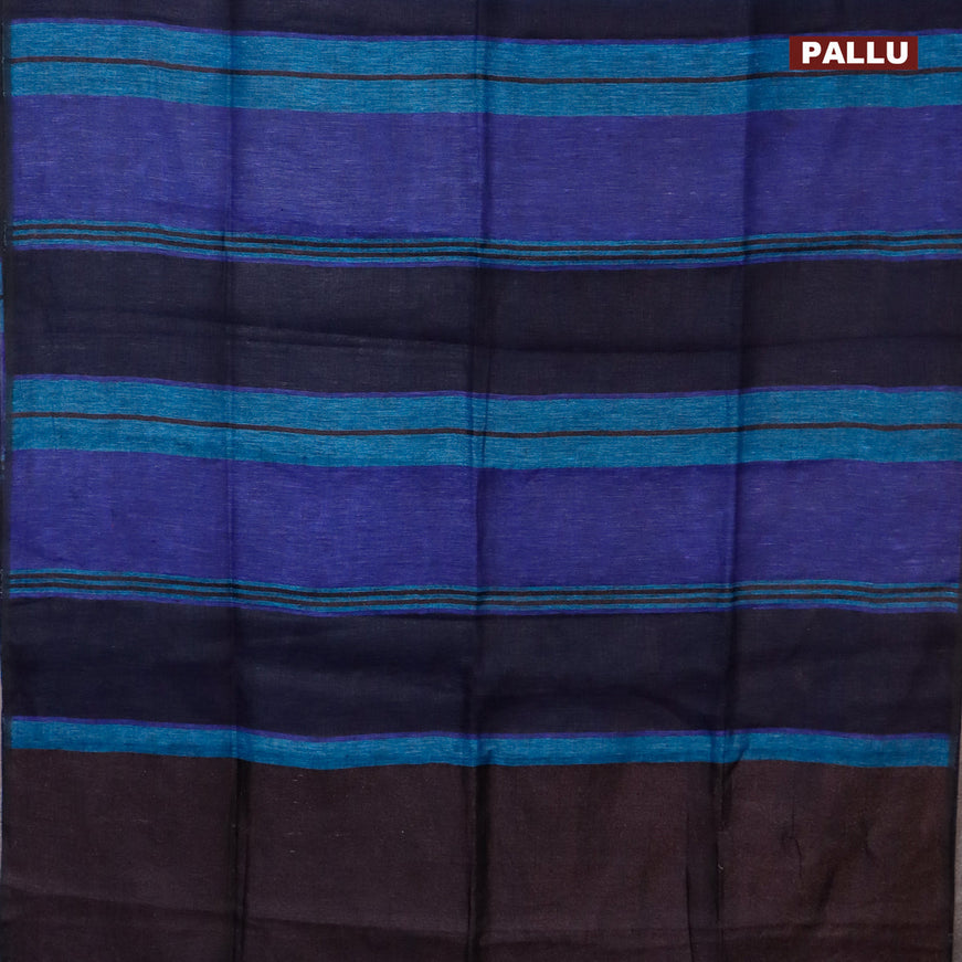 Pure linen saree multi colour and blue with allover stripe pattern and pining border