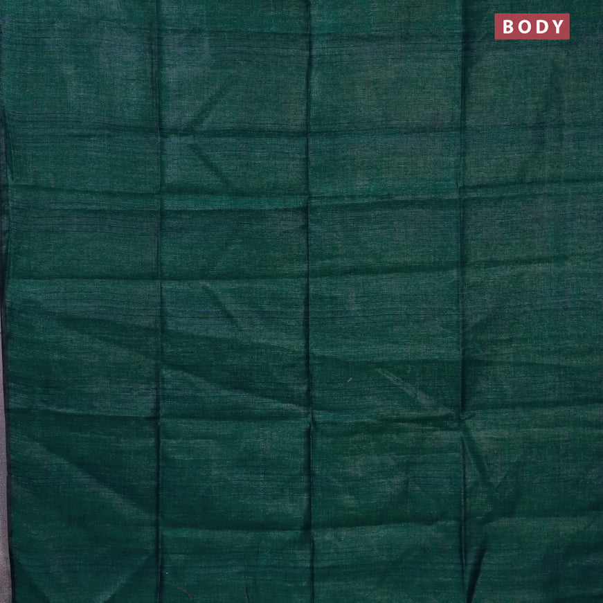 Pure linen saree green with zari stripe pattern and sequin work pallu & piping border