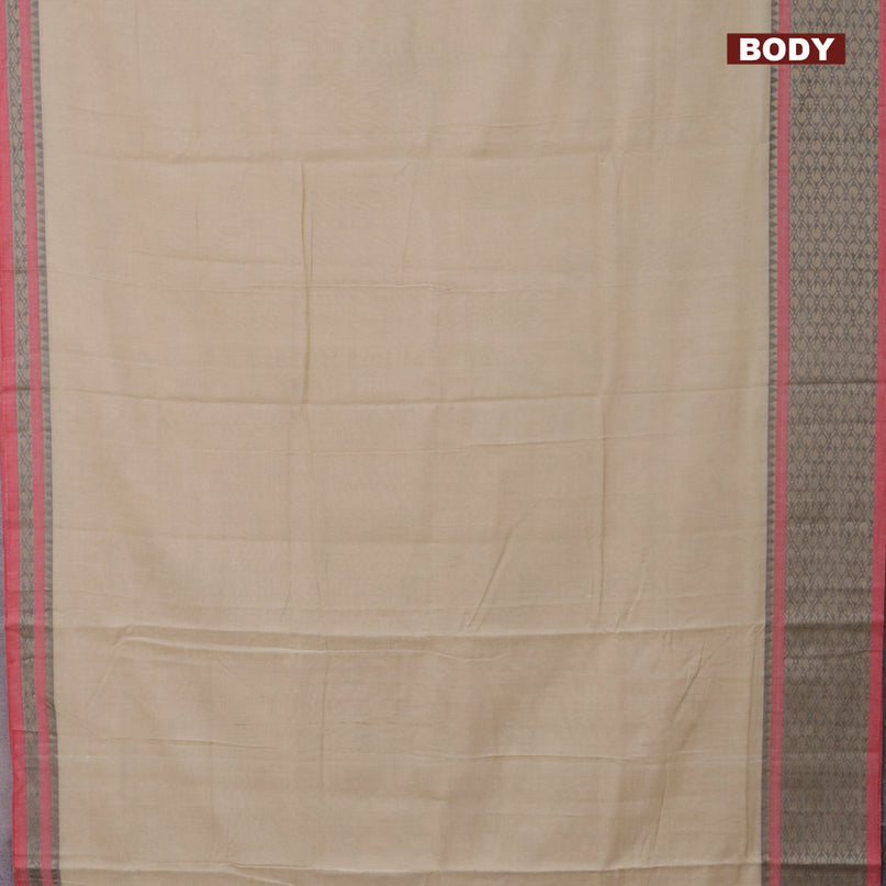 Narayanpet cotton saree beige and red with plain body and thread woven border