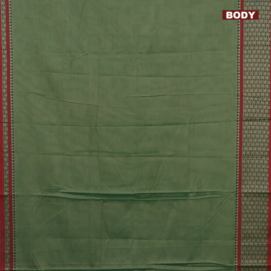 Narayanpet cotton saree green shade and red with plain body and thread woven border