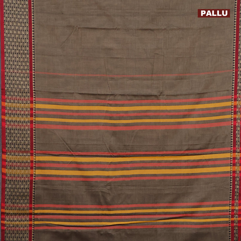 Narayanpet cotton saree chikku shade and maroon with plain body and thread woven border
