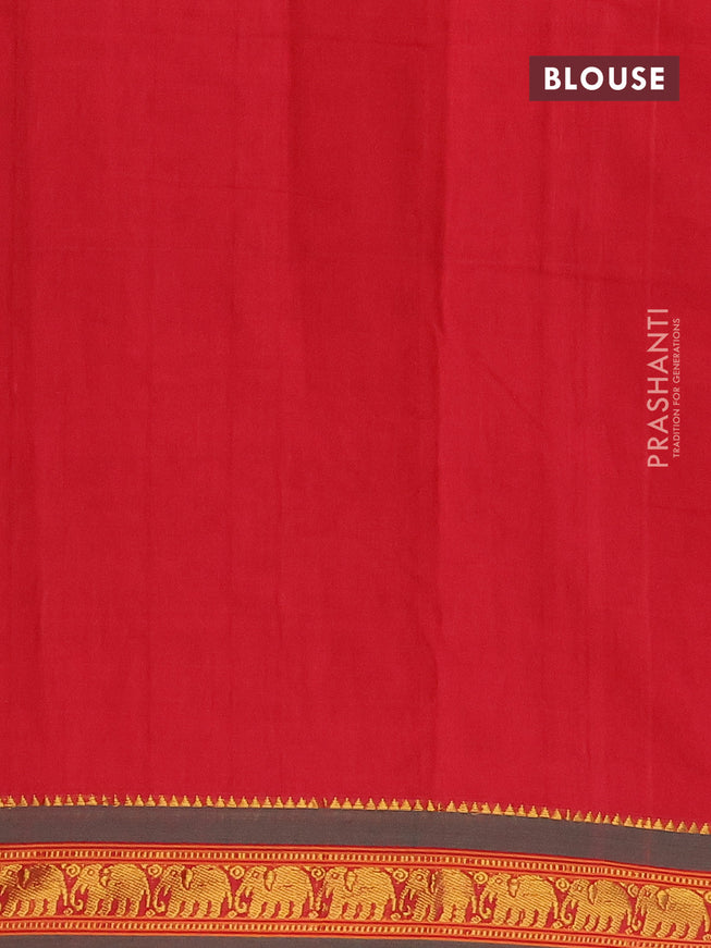 Narayanpet cotton saree red and green with plain body and elephant design zari woven border