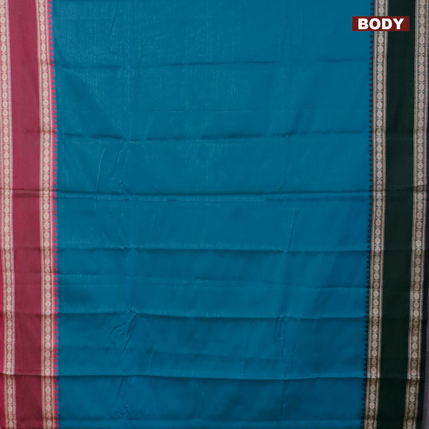 Narayanpet cotton saree blue with plain body and thread woven ganga jamuna border