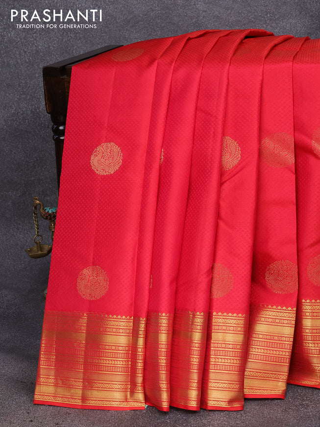 Pure kanjivaram silk saree dual shade of pink and green with allover self emboss & buttas and zari woven border