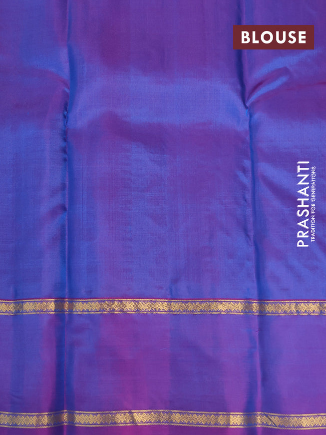 Pure kanjivaram silk saree cs blue and dual shade of pink with zari woven buttas and rettapet zari woven border