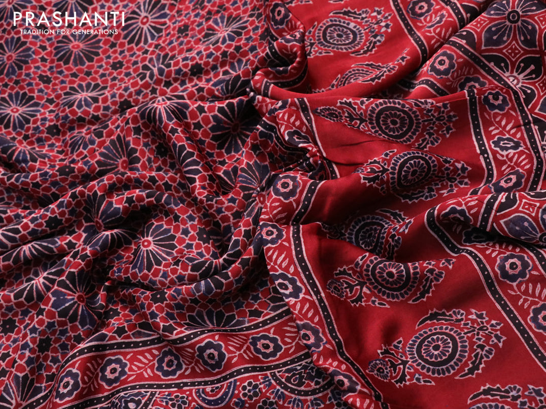 Modal silk saree maroon and black with allover ajrakh prints and printed border