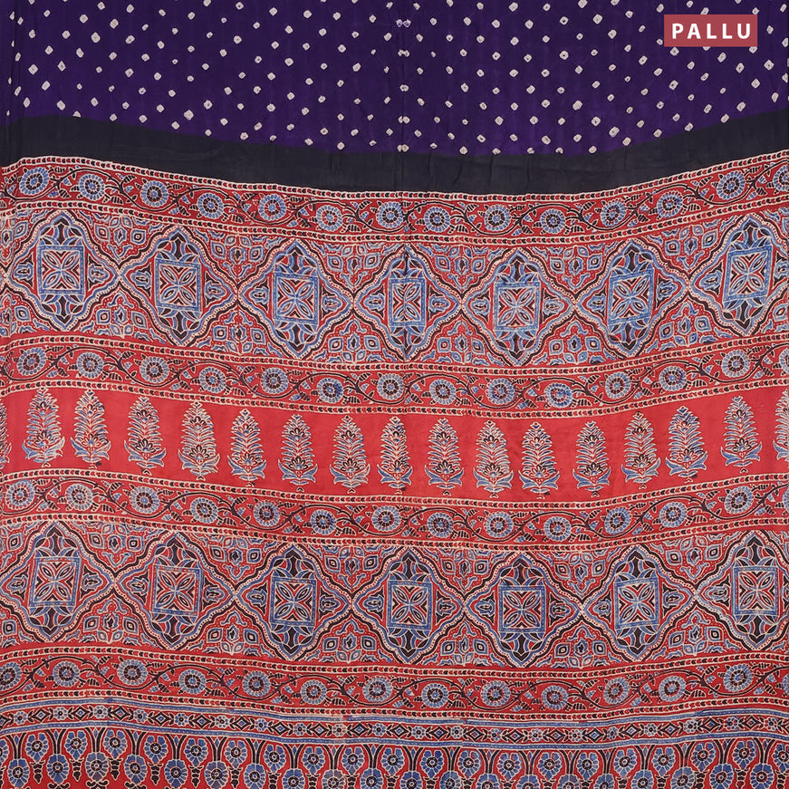 Modal silk saree deep violet and maroon with allover bandhani prints and ajrakh printed pallu