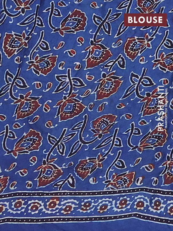 Modal silk saree maroon and peacock blue with allover bandhani prints and ajrakh printed pallu