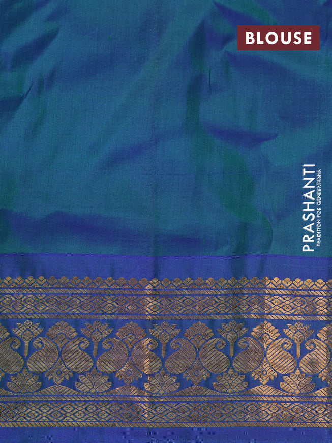 Gadwal silk cotton saree dual shade of green and dual shade of blue with allover zari woven buttas and paisley zari woven border