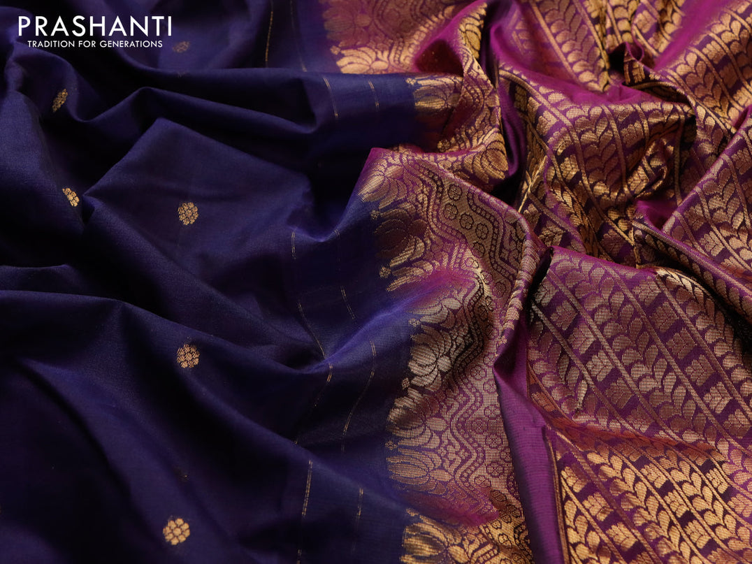 Gadwal silk cotton saree navy blue and purple with allover zari woven buttas and zari woven border