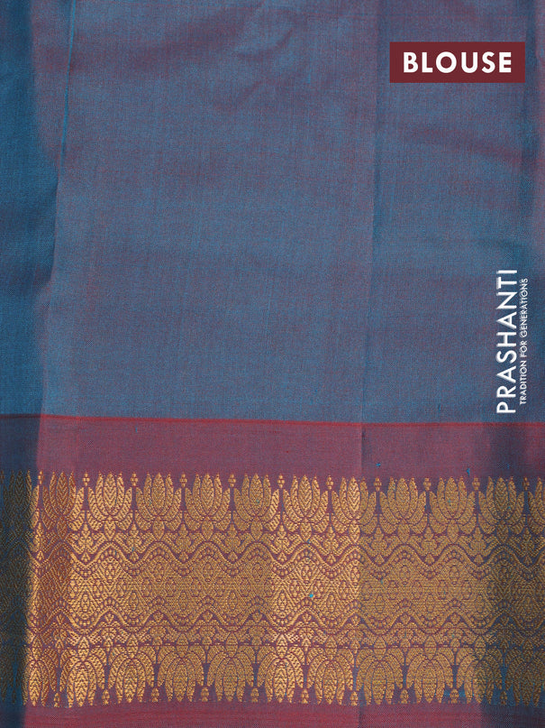 Gadwal silk cotton saree blue and dual shade of maroon with allover zari woven buttas and zari woven border