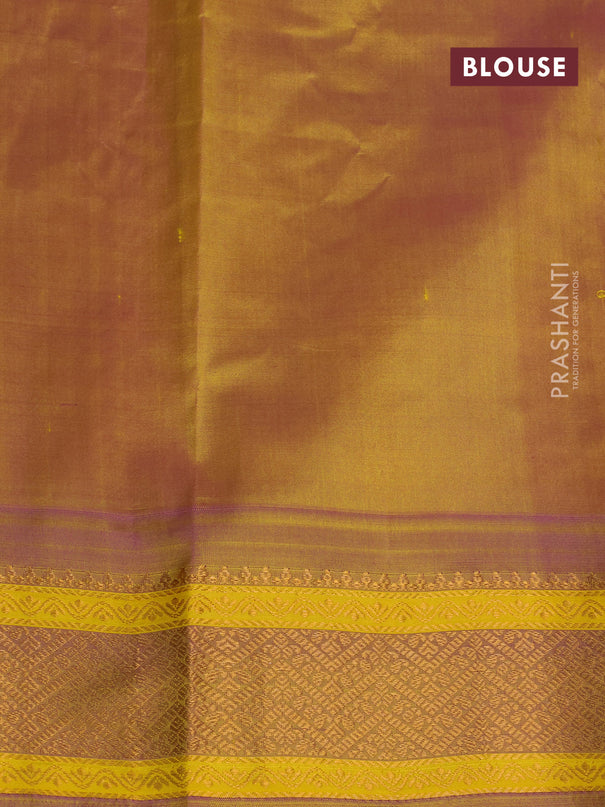 Gadwal silk cotton saree dual shade of yellow and dual shade of purple with zari woven leaf buttas and zari woven border
