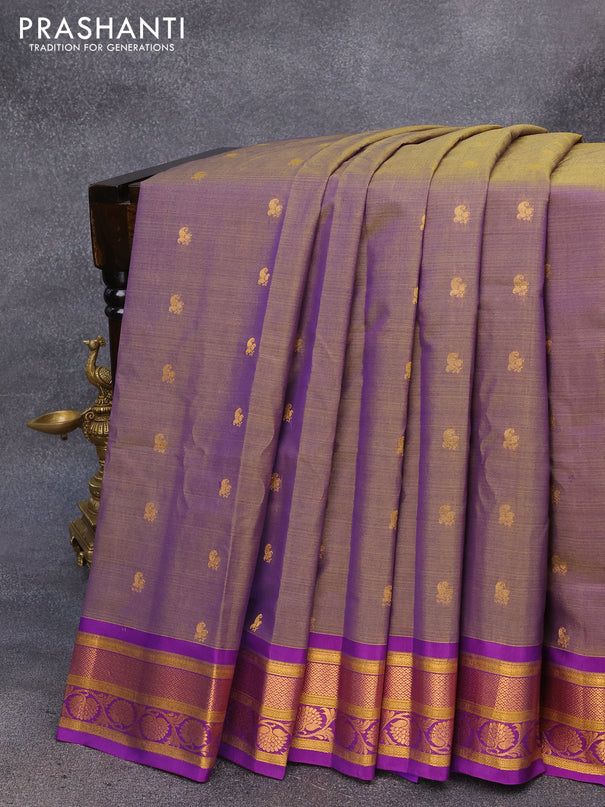Gadwal silk cotton saree dual shade of violet and violet with allover paisley zari woven buttas and zari woven border