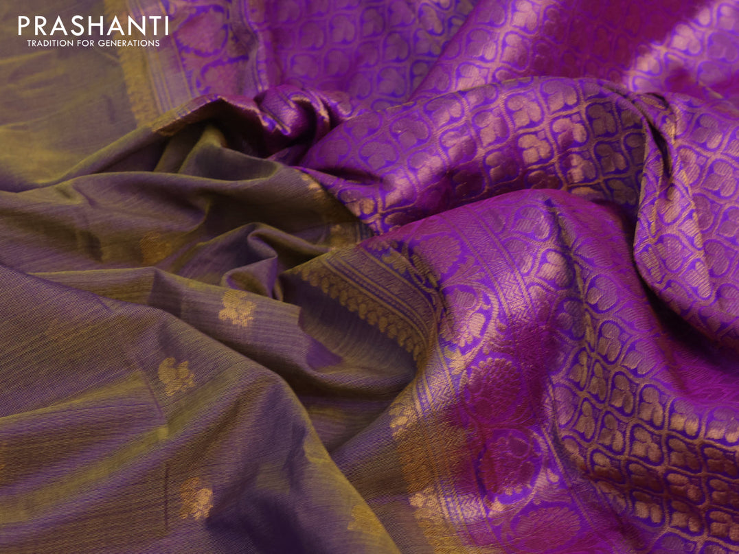 Gadwal silk cotton saree dual shade of violet and violet with allover paisley zari woven buttas and zari woven border