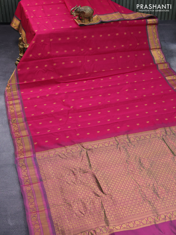 Gadwal silk cotton saree dark pink and dual shade of pinkish green with allover paisley zari woven buttas and zari woven border