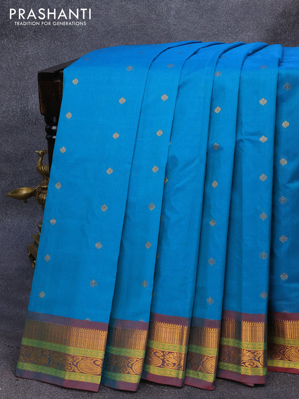 Gadwal silk cotton saree cs blue and dual shade of maroon with allover zari woven buttas and zari woven border