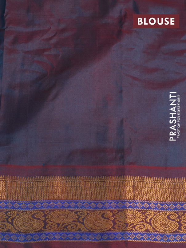 Gadwal silk cotton saree dual shade of teal bluish green and dual shade of maroon with allover zari woven buttas and zari woven border
