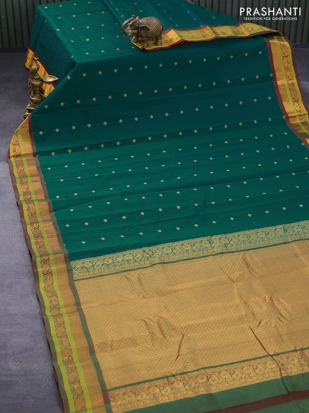 Gadwal silk cotton saree green and dual shade of maroon with allover zari woven buttas and zari woven border