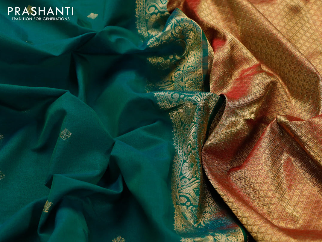Gadwal silk cotton saree green and dual shade of maroon with allover zari woven buttas and zari woven border