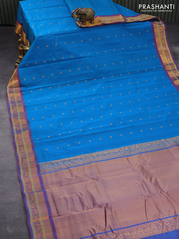 Gadwal silk cotton saree cs blue and dual shade of purple with allover zari woven buttas and zari woven border