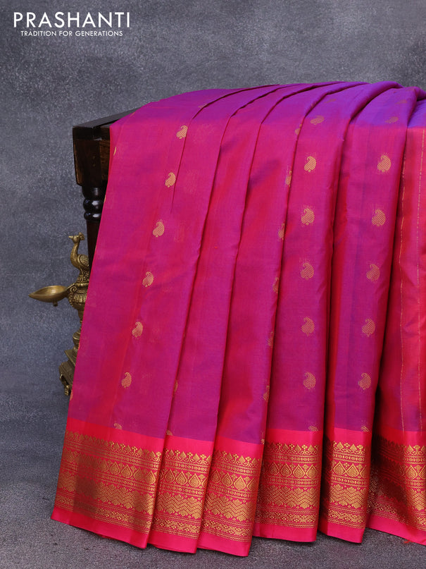 Gadwal silk cotton saree dual shade of purple and pink with allover paisley zari woven buttas and zari woven border