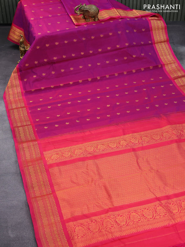 Gadwal silk cotton saree dual shade of purple and pink with allover paisley zari woven buttas and zari woven border
