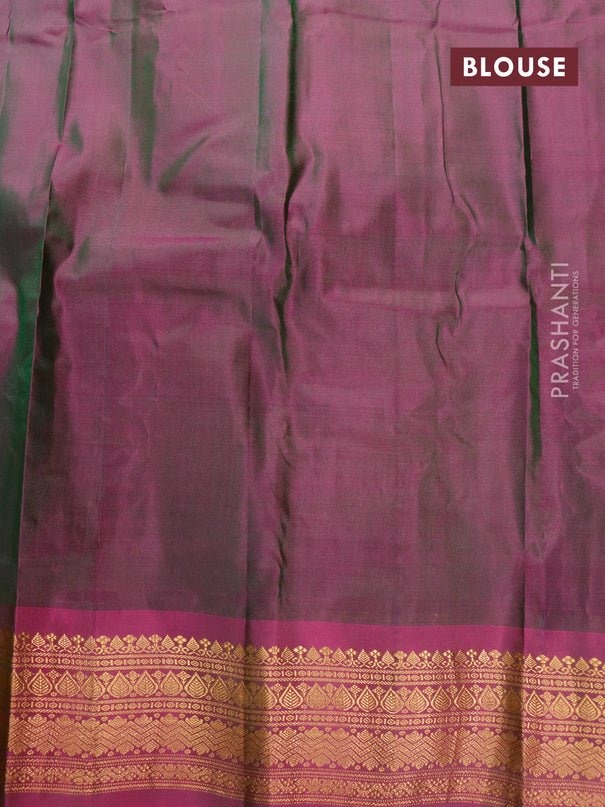 Gadwal silk cotton saree green and dual shade of purple with allover paisley zari woven buttas and zari woven border