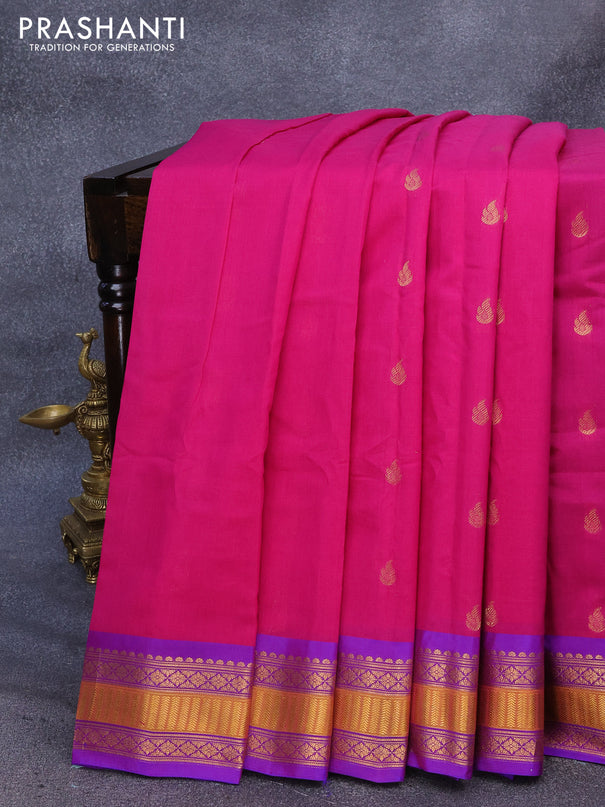 Gadwal silk cotton saree magenta pink and purple with allover zari woven buttas and zari woven border
