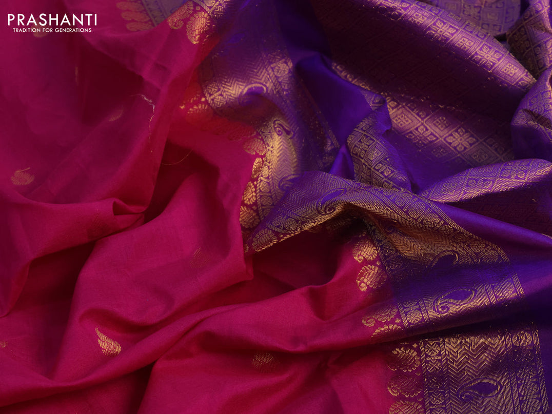 Gadwal silk cotton saree magenta pink and purple with allover zari woven buttas and zari woven border