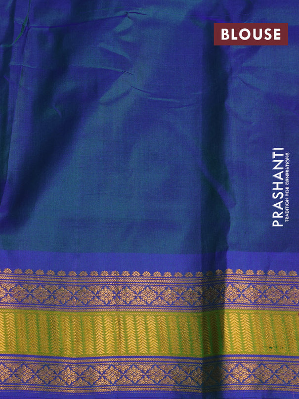 Gadwal silk cotton saree green and blue with allover zari woven buttas and zari woven border