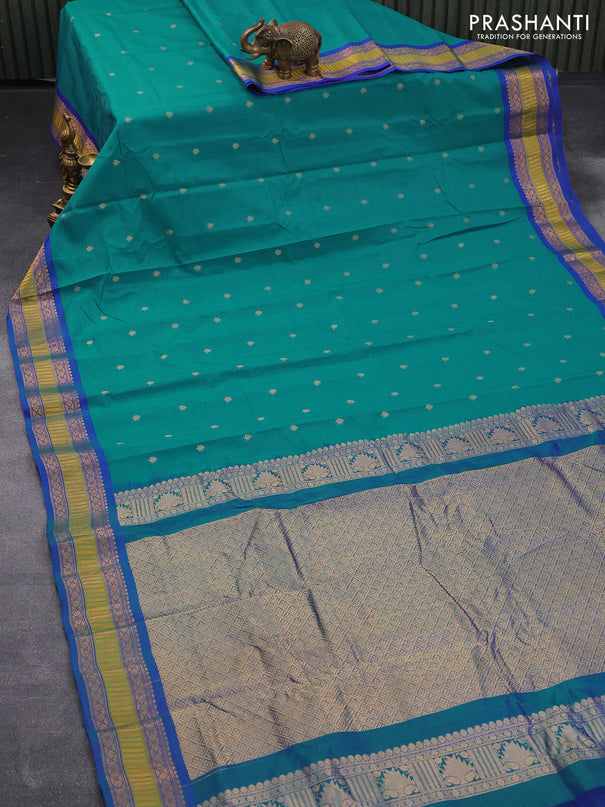 Gadwal silk cotton saree teal blue and blue with allover zari woven buttas and zari woven border
