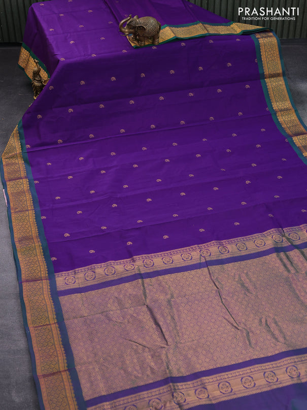 Gadwal silk cotton saree violet and dual shade of green with allover paisley zari woven buttas and zari woven border