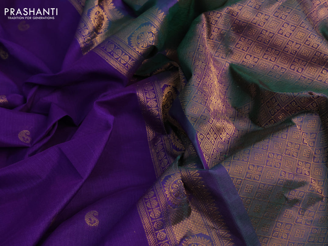 Gadwal silk cotton saree violet and dual shade of green with allover paisley zari woven buttas and zari woven border